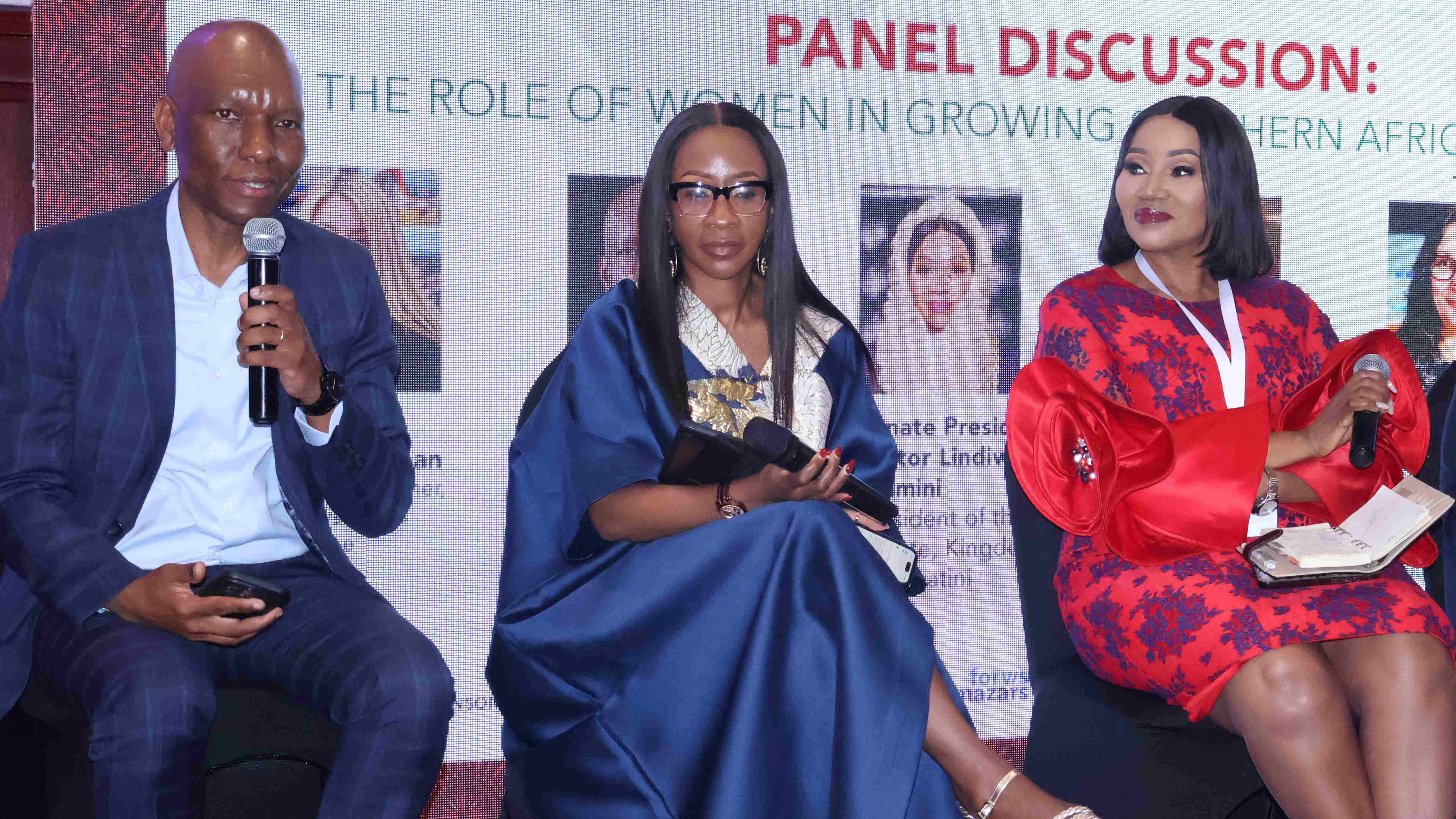 (L-R) Eswatini Civil Aviation Authority Director General Andile Amaeshi, Senate President Pastor Lindiwe Dlamini and CMAC Executive Director Lomkhosi Magagula. 